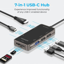 Promate USB-C Hub, 7-In-1 Multi-Port Adapter with 4K HDMI, Sync Charge USB-C Port, TF/SD Card Slot, 3 USB Ports