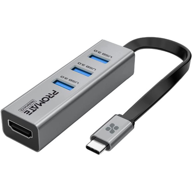 Promate USB-C to HDMI Adapter, Ultra-Compact Type-C to 4K 30Hz HDMI Hub with 3 USB 3.0 Sync Charge 5Gbps Ports