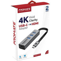 Promate USB-C to HDMI Adapter, Ultra-Compact Type-C to 4K 30Hz HDMI Hub with 3 USB 3.0 Sync Charge 5Gbps Ports