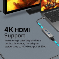 Promate USB-C to HDMI Adapter, Ultra-Compact Type-C to 4K 30Hz HDMI Hub with 3 USB 3.0 Sync Charge 5Gbps Ports