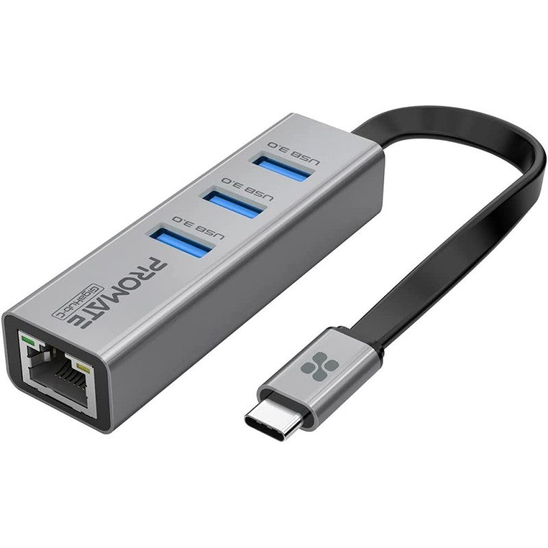 Promate USB-C to Ethernet Adapter Hub, Aluminum Alloy High-Speed USB-C Hub to 10/100/1000Mbps Ethernet Port with 5 Gbps
