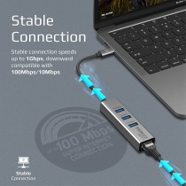 Promate USB-C to Ethernet Adapter Hub, Aluminum Alloy High-Speed USB-C Hub to 10/100/1000Mbps Ethernet Port with 5 Gbps