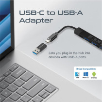 Promate USB-C Hub, 4-in-1 Type-C Sync/Charge Adapter with USB-A Adapter, 5Gbps USB 3.0 Port, 480Mbps USB 2.0 Ports, Black
