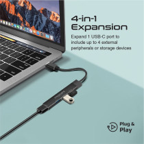 Promate USB-C Hub, 4-in-1 Type-C Sync/Charge Adapter with USB-A Adapter, 5Gbps USB 3.0 Port, 480Mbps USB 2.0 Ports, Black