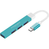 Promate USB-C Hub, 4-in-1 Type-C Sync/Charge Adapter with USB-A Adapter, 5Gbps USB 3.0 Port, 480Mbps USB 2.0 Ports, Blue