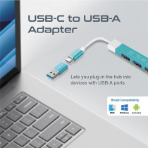 Promate USB-C Hub, 4-in-1 Type-C Sync/Charge Adapter with USB-A Adapter, 5Gbps USB 3.0 Port, 480Mbps USB 2.0 Ports, Blue