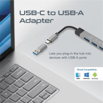 Promate USB-C Hub, 4-in-1 Type-C Sync/Charge Adapter with USB-A Adapter, 5Gbps USB 3.0 Port, Grey