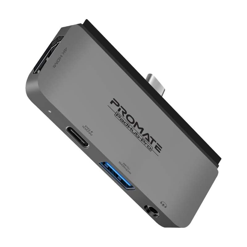 Promate USB-C Hub, 4-in-1 Multi-Media Type-C Adapter with 100W USB-C Power Delivery Port, High-Definition 4K Display