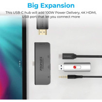 Promate USB-C Hub, 4-in-1 Multi-Media Type-C Adapter with 100W USB-C Power Delivery Port, High-Definition 4K Display