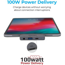 Promate USB-C Hub, 4-in-1 Multi-Media Type-C Adapter with 100W USB-C Power Delivery Port, High-Definition 4K Display