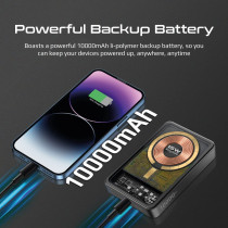 Promate Power Bank, Premium 10000mAh Transparent Battery Pack with 15W Magnetic Charging, Black