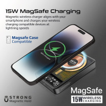 Promate Power Bank, Premium 10000mAh Transparent Battery Pack with 15W Magnetic Charging, Black