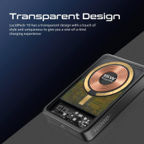 Promate Power Bank, Premium 10000mAh Transparent Battery Pack with 15W Magnetic Charging, Black