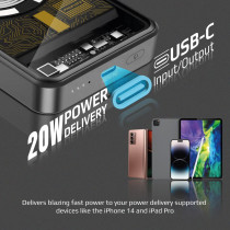 Promate Power Bank, Premium 10000mAh Transparent Battery Pack with 15W Magnetic Charging, Black