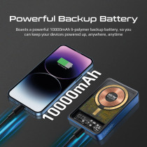 Promate Power Bank, Premium 10000mAh Transparent Battery Pack with 15W Magnetic Charging 20W USB-C, Blue