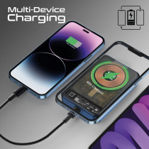 Promate Power Bank, Premium 10000mAh Transparent Battery Pack with 15W Magnetic Charging 20W USB-C, Blue