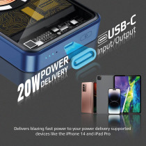 Promate Power Bank, Premium 10000mAh Transparent Battery Pack with 15W Magnetic Charging 20W USB-C, Blue
