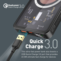 Promate Magnetic Wireless Power Bank, 5000mAh 15W Transparent Battery Pack With 20W USB-C Power Delivery Port, Black