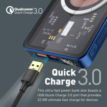 Promate Magnetic Wireless Power Bank, 5000mAh 15W Transparent Battery Pack with 20W USB-C Power Delivery Port, Blue
