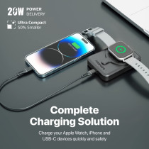 Promate Magnetic Wireless Power Bank, Portable 10000mAh 15W Wireless Dual Magnetic and Apple Watch Charger, Black