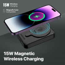 Promate Magnetic Wireless Power Bank, Portable 10000mAh 15W Wireless Dual Magnetic and Apple Watch Charger, Black
