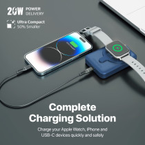 Promate Magnetic Wireless Power Bank, Portable 10000mAh 15W Wireless Dual Magnetic and Apple Watch Charger, Blue