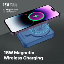 Promate Magnetic Wireless Power Bank, Portable 10000mAh 15W Wireless Dual Magnetic and Apple Watch Charger, Blue