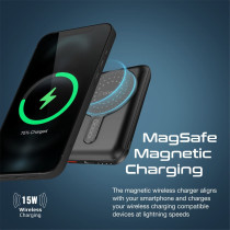 Promate Magnetic Wireless Power Bank, 10000mAh 15W Qi Wireless Mag-Safe Battery Pack with 20W USB-C Power Delivery Port, Black