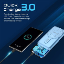 Promate Magnetic Wireless Power Bank, 10000mAh 15W Qi Wireless Mag-Safe Battery Pack with 20W USB-C Power Delivery Port, Blue