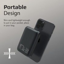 Promate 10000mAh Magnetic Wireless Power Bank, Fast Charging 15W Mag-Safe Battery Charger, 20W USB-C Power Delivery, Black