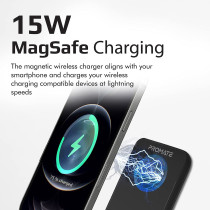 Promate 10000mAh Magnetic Wireless Power Bank, Fast Charging 15W Mag-Safe Battery Charger, 20W USB-C Power Delivery, Black
