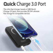 Promate 10000mAh Magnetic Wireless Power Bank, Fast Charging 15W Mag-Safe Battery Charger, 20W USB-C Power Delivery, Black