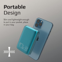 Promate 10000mAh Magnetic Wireless Power Bank, Fast Charging 15W Mag-Safe Battery Charger