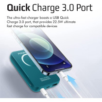Promate 10000mAh Magnetic Wireless Power Bank, Fast Charging 15W Mag-Safe Battery Charger