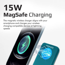 Promate 10000mAh Magnetic Wireless Power Bank, Fast Charging 15W Mag-Safe Battery Charger
