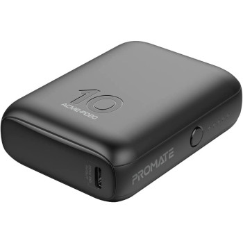 Promate USB-C Power Bank, Smallest 10000mAh Portable Charger with 20W USB-C Power Delivery Input/Output Port, Black