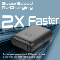 Promate USB-C Power Bank, Smallest 10000mAh Portable Charger with 20W USB-C Power Delivery Input/Output Port, Black