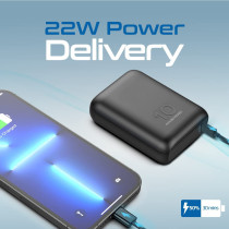 Promate USB-C Power Bank, Smallest 10000mAh Portable Charger with 20W USB-C Power Delivery Input/Output Port, Black