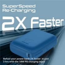 Promate USB-C Power Bank, Worldâ€™s Smallest 10000mAh Portable Charger with 20W USB-C Power Delivery, Blue