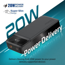 Ultra-Compact 20000mAh Portable charger with Ultra-Fast Charging Dual 2.4A USB Port, Promate Quantum-20 Black