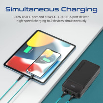 Ultra-Compact 20000mAh Portable charger with Ultra-Fast Charging Dual 2.4A USB Port, Promate Quantum-20 Black
