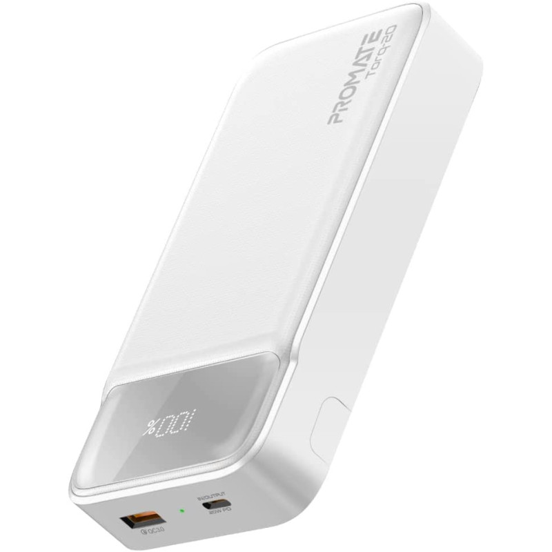 Promate Power Bank, Universal 20000mAh Ultra-Slim Portable Charger with 20W USB-C Power Delivery Port, White