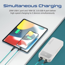 Promate Power Bank, Universal 20000mAh Ultra-Slim Portable Charger with 20W USB-C Power Delivery Port, White