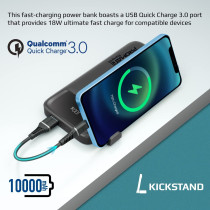Promate Power Bank, Universal 10000mAh Ultra-Slim Portable Charger with 20W USB-C Power Delivery Port, Torq-10 Black