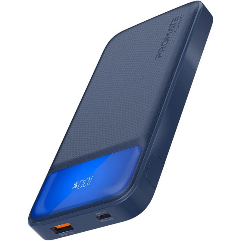 Promate Power Bank, Universal 10000mAh Ultra-Slim Portable Charger with 20W USB-C Power Delivery Port, Torq-10 Navy
