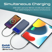 Promate Power Bank, Universal 10000mAh Ultra-Slim Portable Charger with 20W USB-C Power Delivery Port, Torq-10 Navy