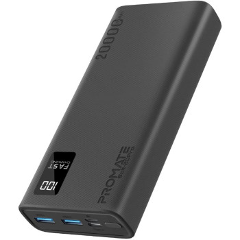 Promate Portable Charger, High-Capacity 20000Mah Slim Power Bank with Dual USB Ports, Bolt-20Pro-Black