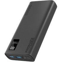 Promate Portable Charger, High-Capacity 20000Mah Slim Power Bank with Dual USB Ports, Bolt-20Pro-Black