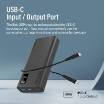 Promate Portable Charger, High-Capacity 20000Mah Slim Power Bank with Dual USB Ports, Bolt-20Pro-Black