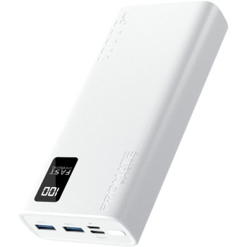 Promate Portable Charger, High-Capacity 20000Mah Slim Power Bank with Dual USB Ports, Bolt-20Pro-White